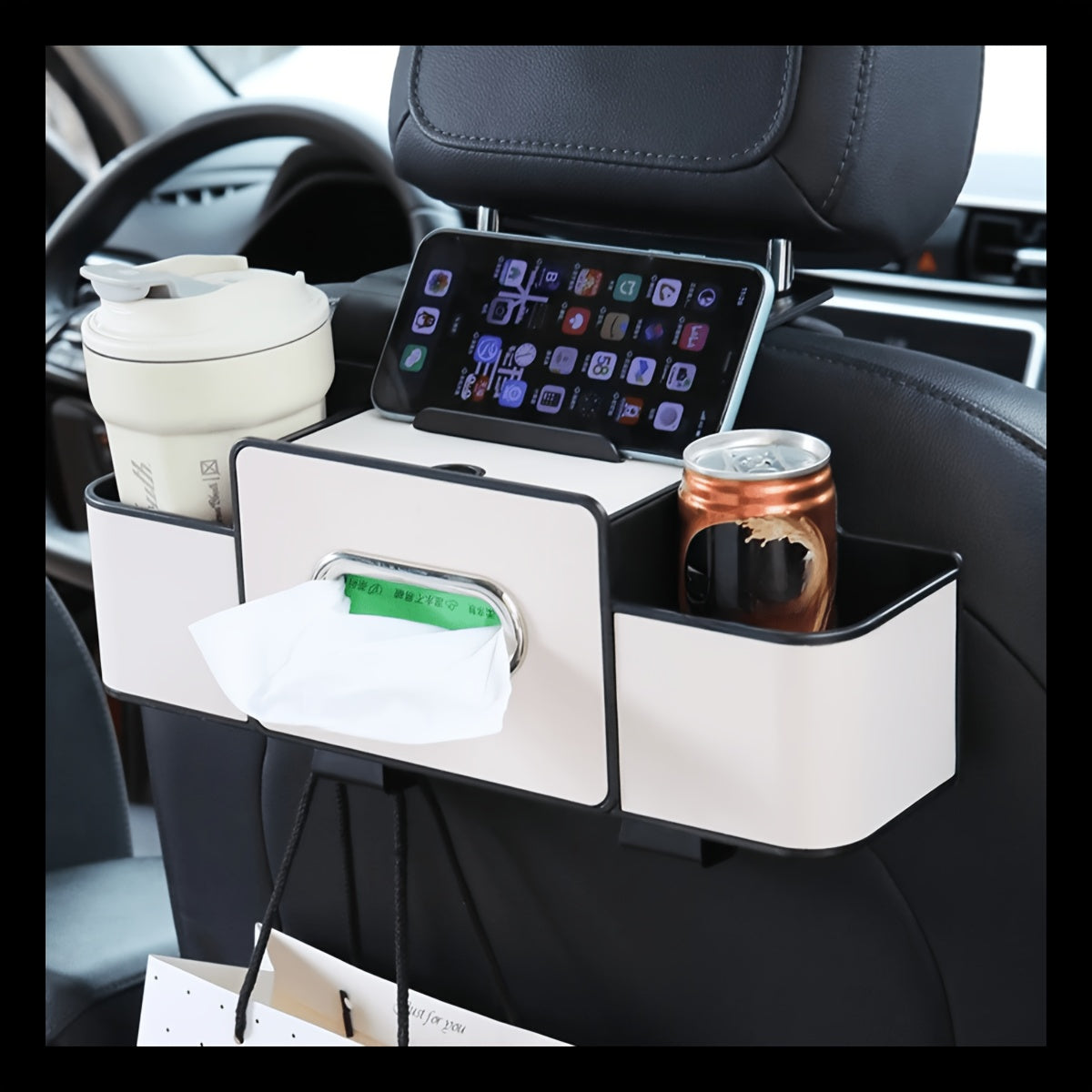 Car Backseat Organizer 8-in-1 – 2-Pack Multi-Function Hanging Storage with Cup Holders & Napkin Drawer, Large Capacity Back Seat Organizer