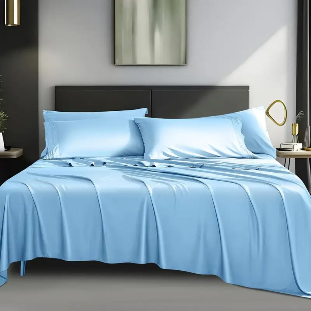 Bed Sheet Set 4-Piece 2200TC Bamboo Blend with Four Bed Sizes and Eleven Solid Color Options