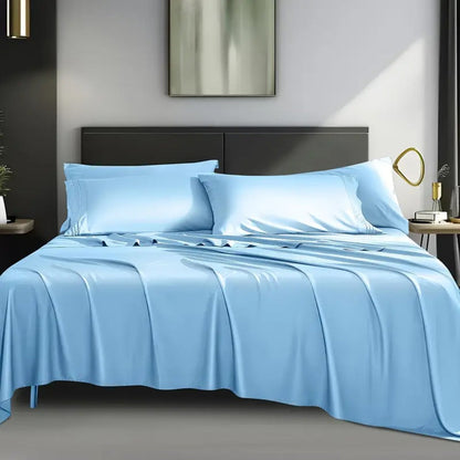 Bed Sheet Set 4-Piece 2200TC Bamboo Blend with Four Bed Sizes and Eleven Solid Color Options