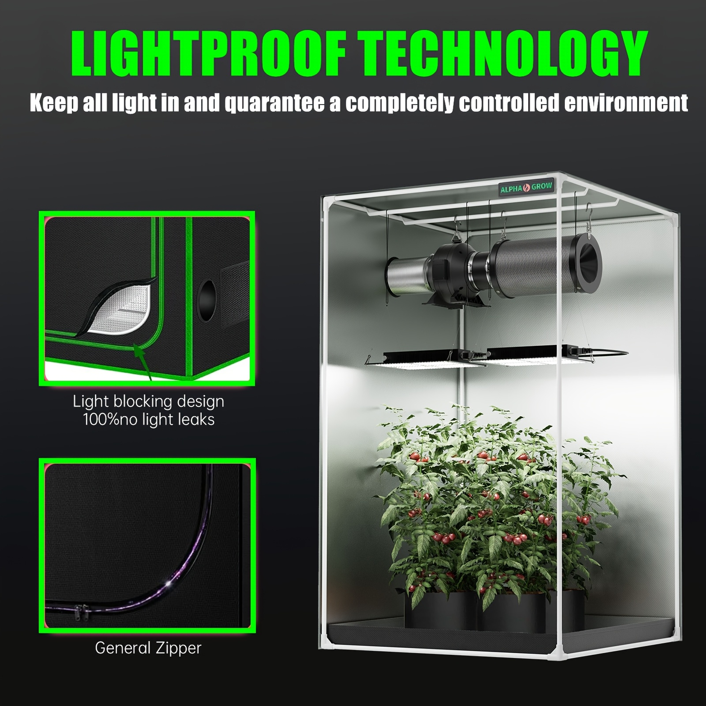 Hydroponic Grow Tent 1680D Mylar 100% Reflective with Tray & Observation Window, Indoor Plant Tent for Seedling to Flowering