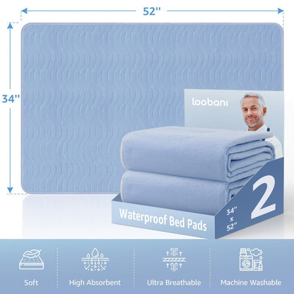 Bed Pads 2 Pack - Heavy Absorbency Reusable Incontinence Mattress Protector for Adults, Elderly & Pets