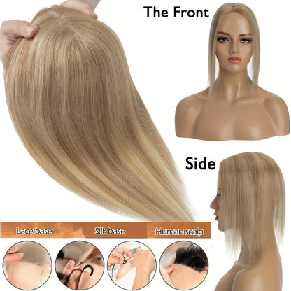 Hair Topper Human Hair Clip In Lace Base 8x10cm Curtain Bangs Thinning Hair Coverage 6-14 Inch | Highlight Blonde #27 #613 #12P613 #4P27