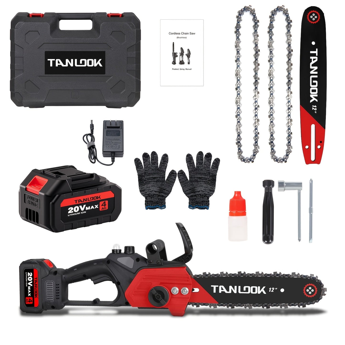 12-Inch Cordless Electric Chainsaw Kit in Five Colors with One- or Two-Battery and Two- or Three-Chain Options