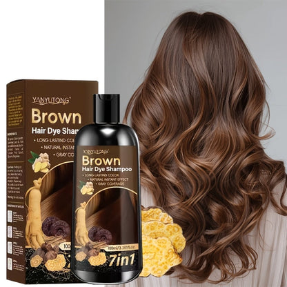 Hair Color Shampoo, YANYUTONG 7-in-1 100ml Bottle with Brown, Chestnut Brown or Black Options