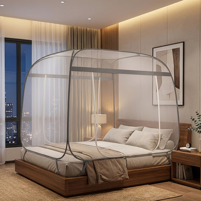 Mosquito Net Canopy Bed, Yurt Style 360° Full Coverage, Stainless Steel Frame, Easy Open Design for Bedroom