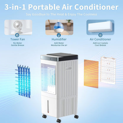 Portable Air Conditioner Evaporative Air Cooler with Remote, 40Hrs Cooling, 2.6 Gal Tank, 3 Speeds