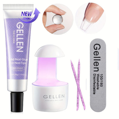 Solid Nail Glue Gel for Press On Nails 30g with UV Nail Lamp, Gel Nail Glue for Acrylic Nails, Gel Tips & 3D