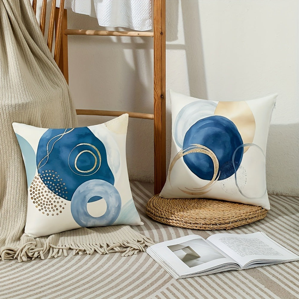 Navy and Gold Geometric Throw Pillow Covers, Four-Piece 18 x 18-Inch Polyester Set with Hidden Zippers