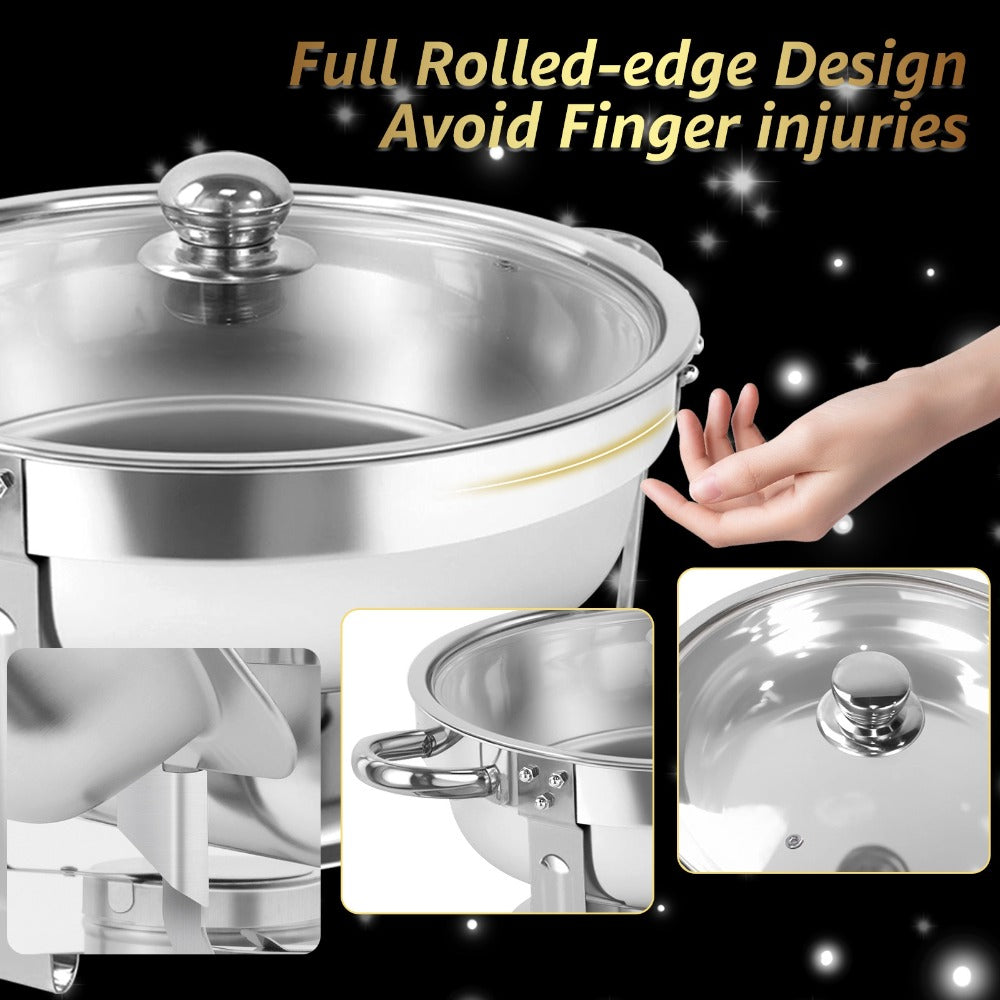 Golden Chafing Dish Buffet Set with Glass Lid 6QT Round Stainless Steel Food Warmer Chafer for Catering Party Dinners Weddings