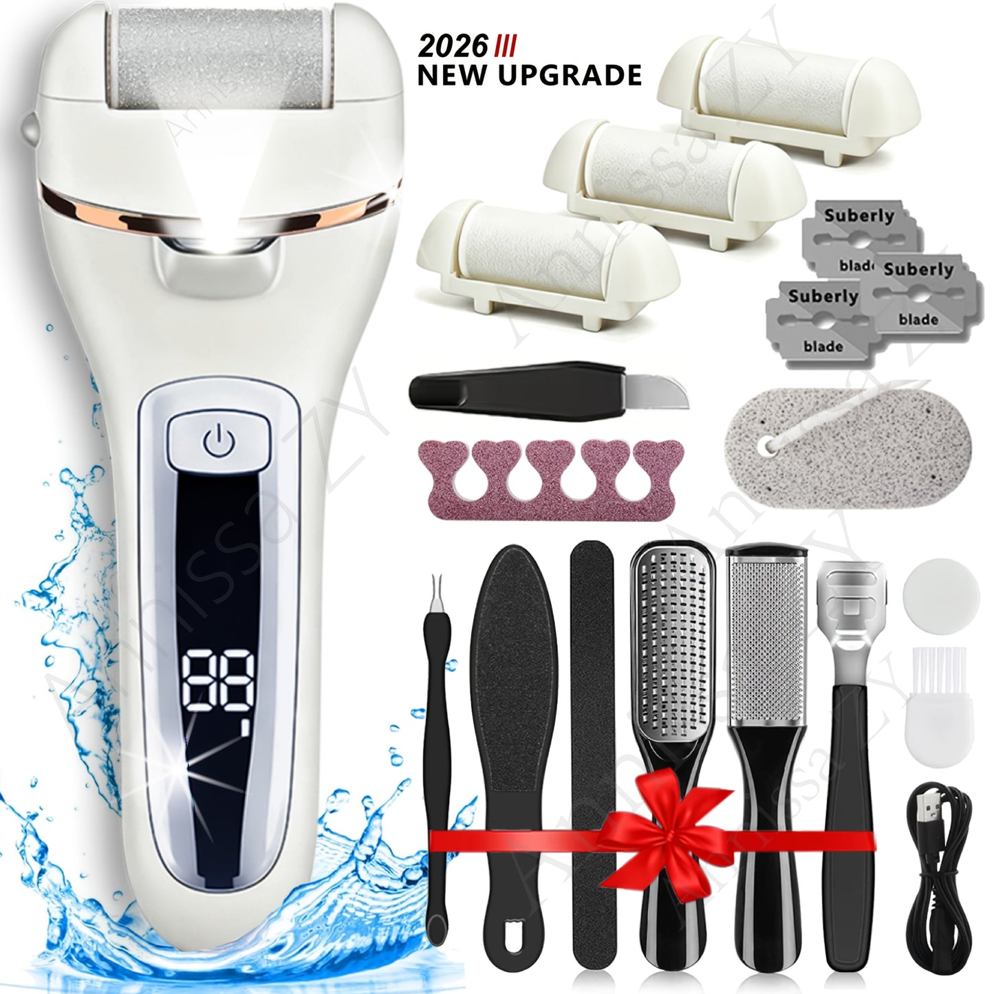 Electric Foot File 14-in-1 Rechargeable Pedicure Kit 3 Roller Heads Dead Skin Callus Remover Portable Foot Scrubber Professional Foot Care
