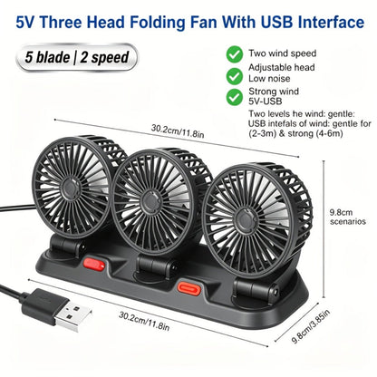 USB 3-Head Desk Fan Quiet Operation Adjustable Speed Powerful Efficient Cooling for Home for Home, Office and Desktop Air Circulation
