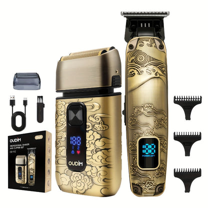 Cordless Electric Foil Shaver Grooming Kit for Men with Barber Shears Beard Mustache Trimmer Bald Head Razor Haircutting Set Father's Day