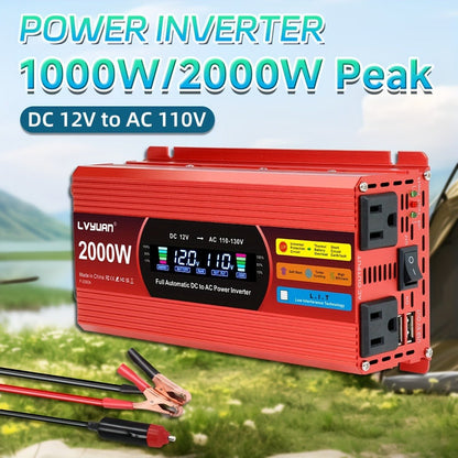 Multi-Format Car Power Inverter with 200W, 1000W or 3000W Labels in Red and Black Options for Vehicles