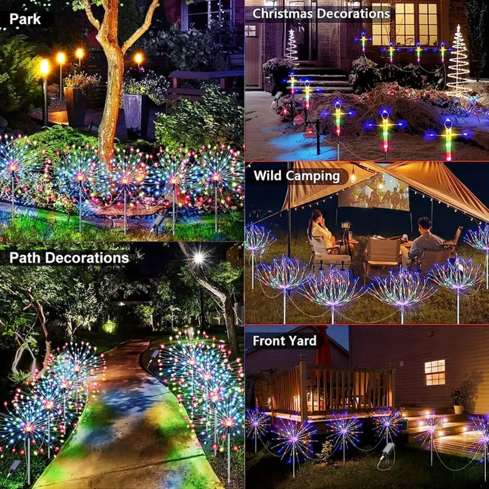 Solar Garden Light Firework Stakes with 8 Modes, 4 or 12-Pack Choices and White or Multicolor LEDs