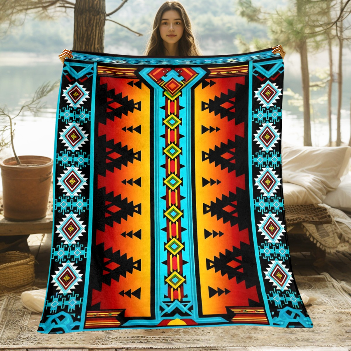 Tribal Pattern HD Print Flannel Blanket 280GSM Throw