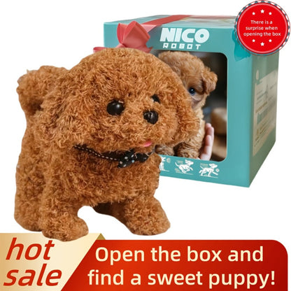 Electronic Plush Puppy Toy Walks Barks Wags Tail, Realistic Robotic Teddy Poodle Dog Stuffed Animal with Gift Box for Kids Toddlers