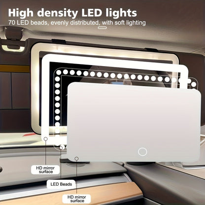 LED Car Visor Mirror Rechargeable – Ultra-Thin Vanity Mirror with 3 Light Modes (Daylight, Dashboard, Cockpit), Universal Fit for Cars