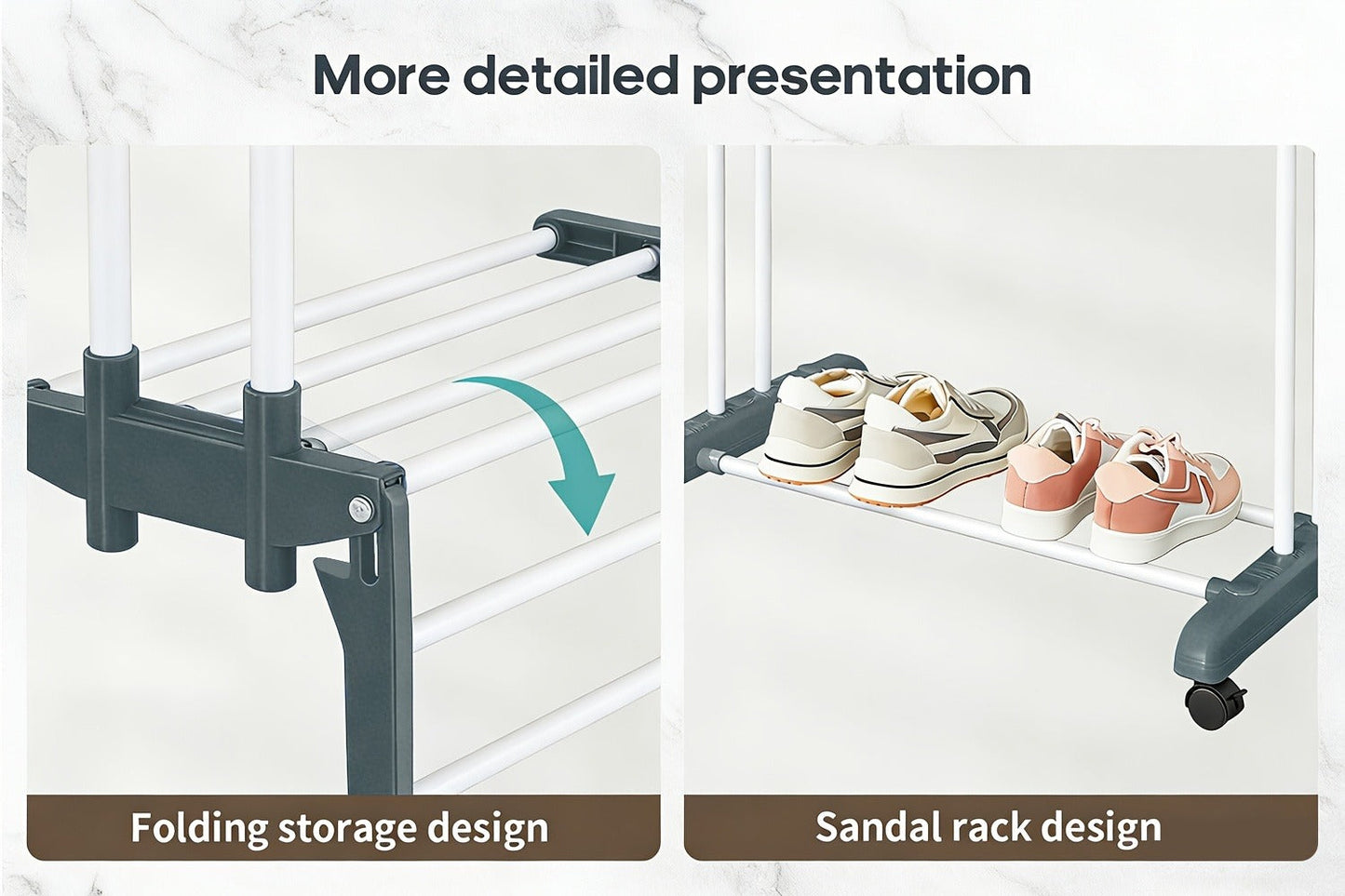 Clothes Drying Rack 4-Tier Foldable Metal Laundry Rack with Rolling Casters, Holds 30+ Garments, Adjustable Shelf Heights