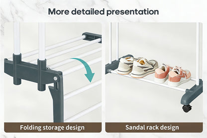 Clothes Drying Rack 4-Tier Foldable Metal Laundry Rack with Rolling Casters, Holds 30+ Garments, Adjustable Shelf Heights