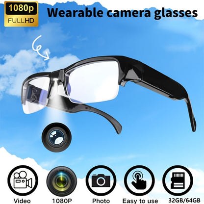 Slim Clear-Lens Camera Glasses in Black with Front Camera and 32GB or 64GB Memory Card Bundles