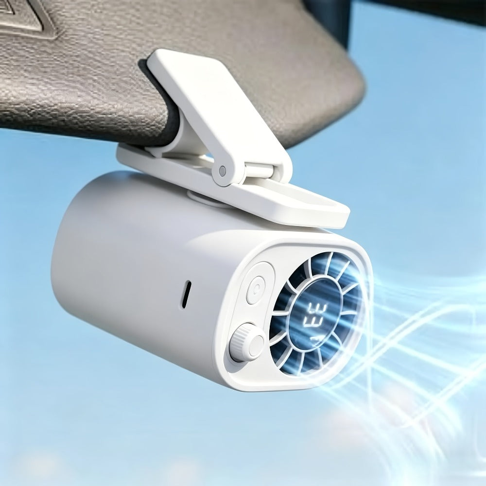 Clip-On Car Fan USB Rechargeable Sun Visor Fan Adjustable Speed Portable Quiet Mini Cooling for Daily Driving, Commuting and Road Trips