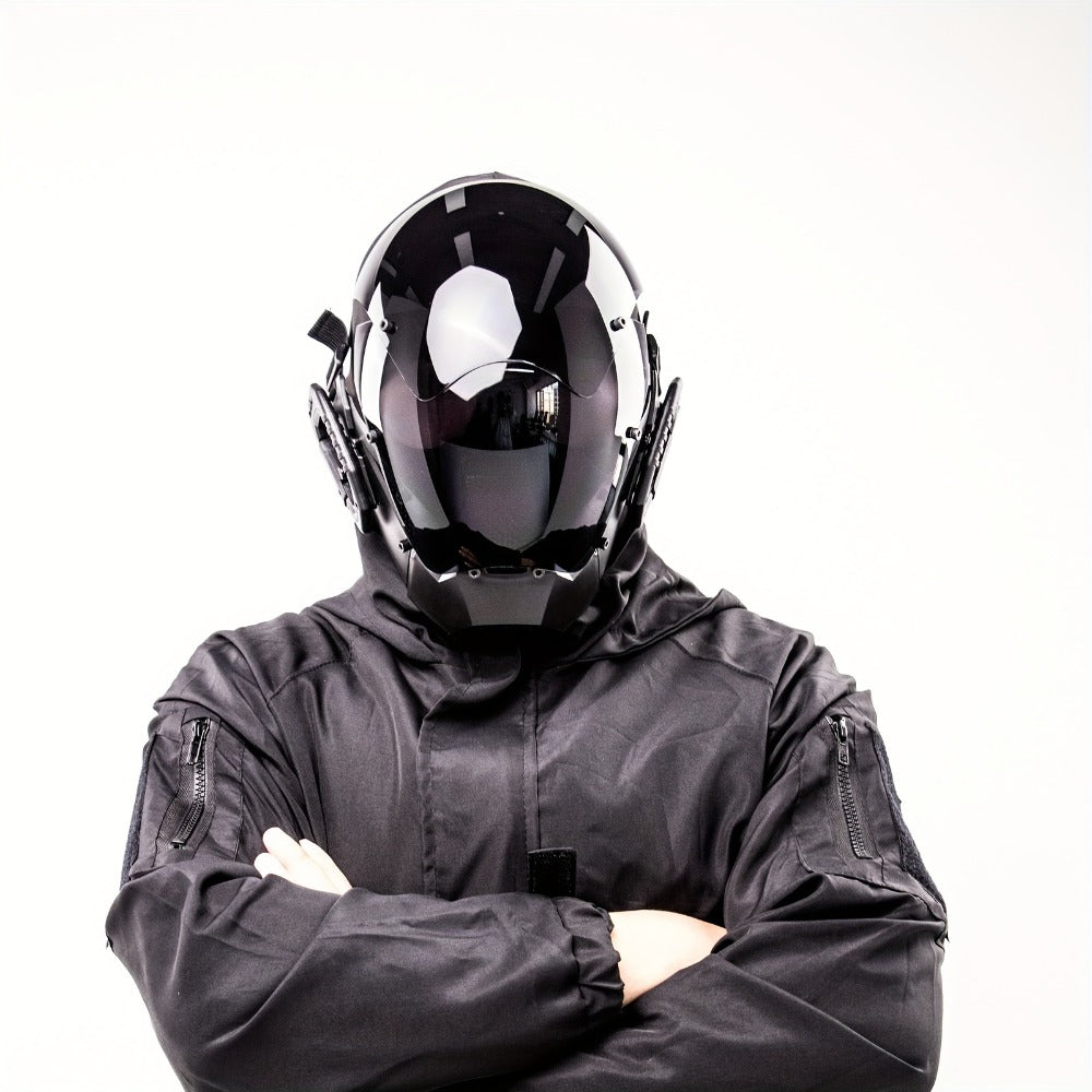 Mechanical Cyberpunk Mask Black, Futuristic Sci-Fi Half Face Costume Prop for Halloween Cosplay, Rave Bar Club Party