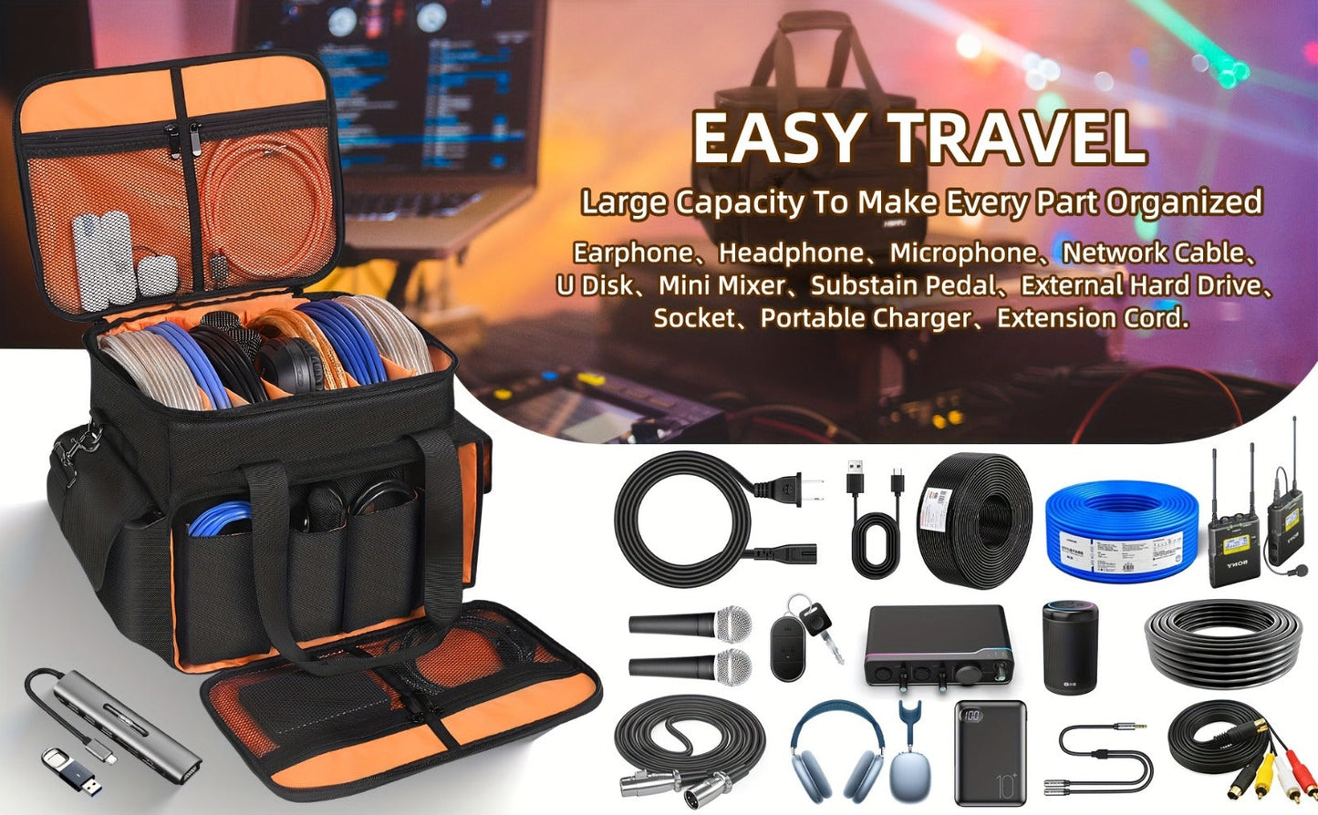 DJ Gig Bag with Removable Dividers, Padded Controller Mixer Carrying Case, Modular Interior, Touring Studio Travel Ready