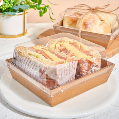 Kraft Paper Food Boxes with Clear Lid 50pcs Brown Bakery Box with String for Dessert Sandwich for Entryways, Bedrooms and Living Spaces