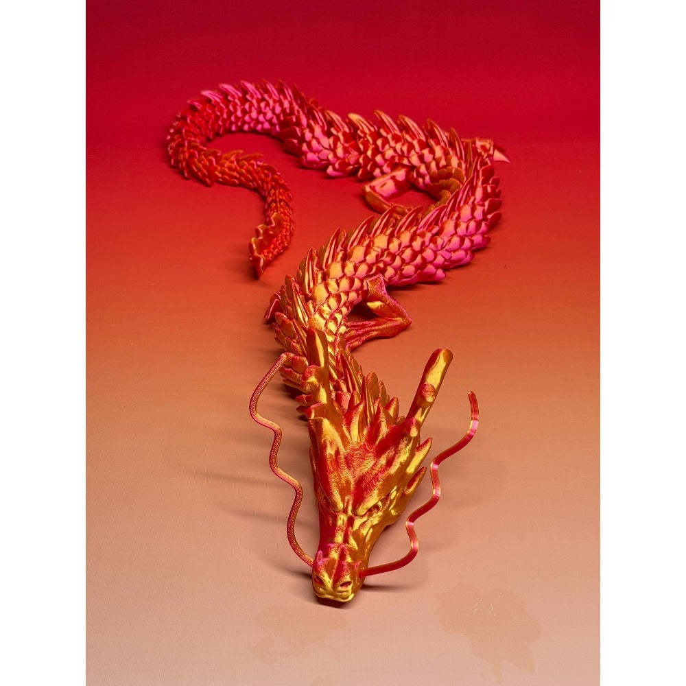 3D Printed Articulated Dragon Figurine 35.4" Giant Poseable Chinese Dragon Collectible Sculpture
