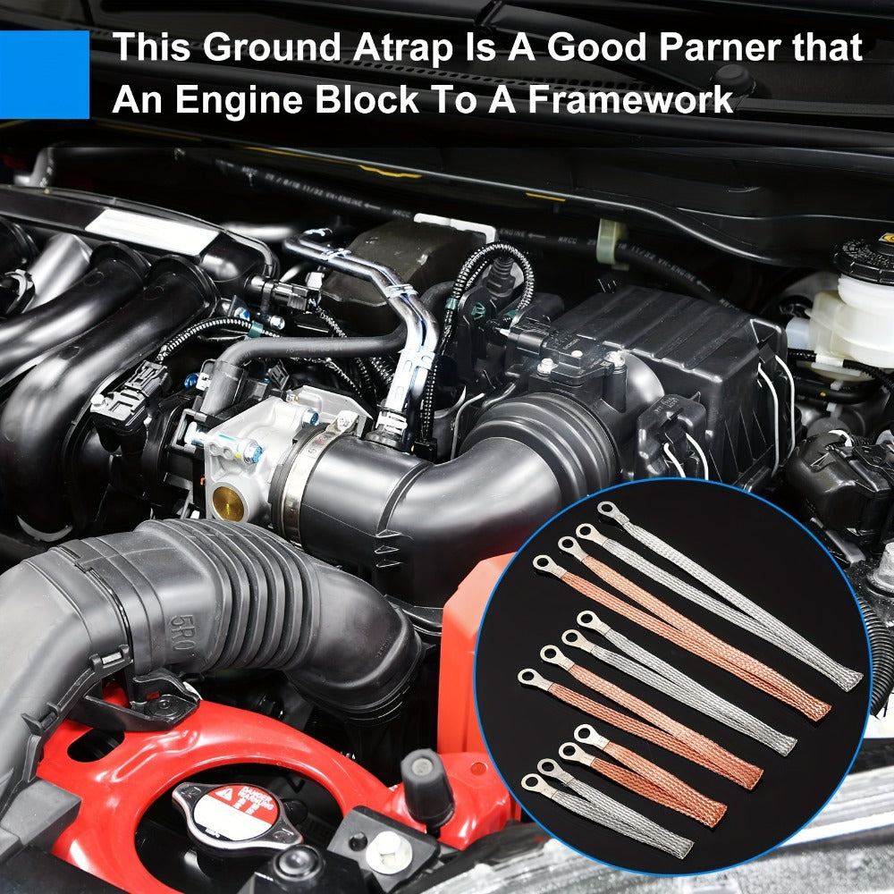 Engine Ground Strap Kit 12Pcs – 10/15/20 Inch Braided Copper Grounding Cable with Ring Terminals for Universal Car, Truck & SUV
