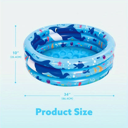 Whale Inflatable Kiddie Pool 34 Inch for Toddlers & Dogs, 3-Ring Ocean Pattern Baby Pool, Portable Backyard Water Play Pit