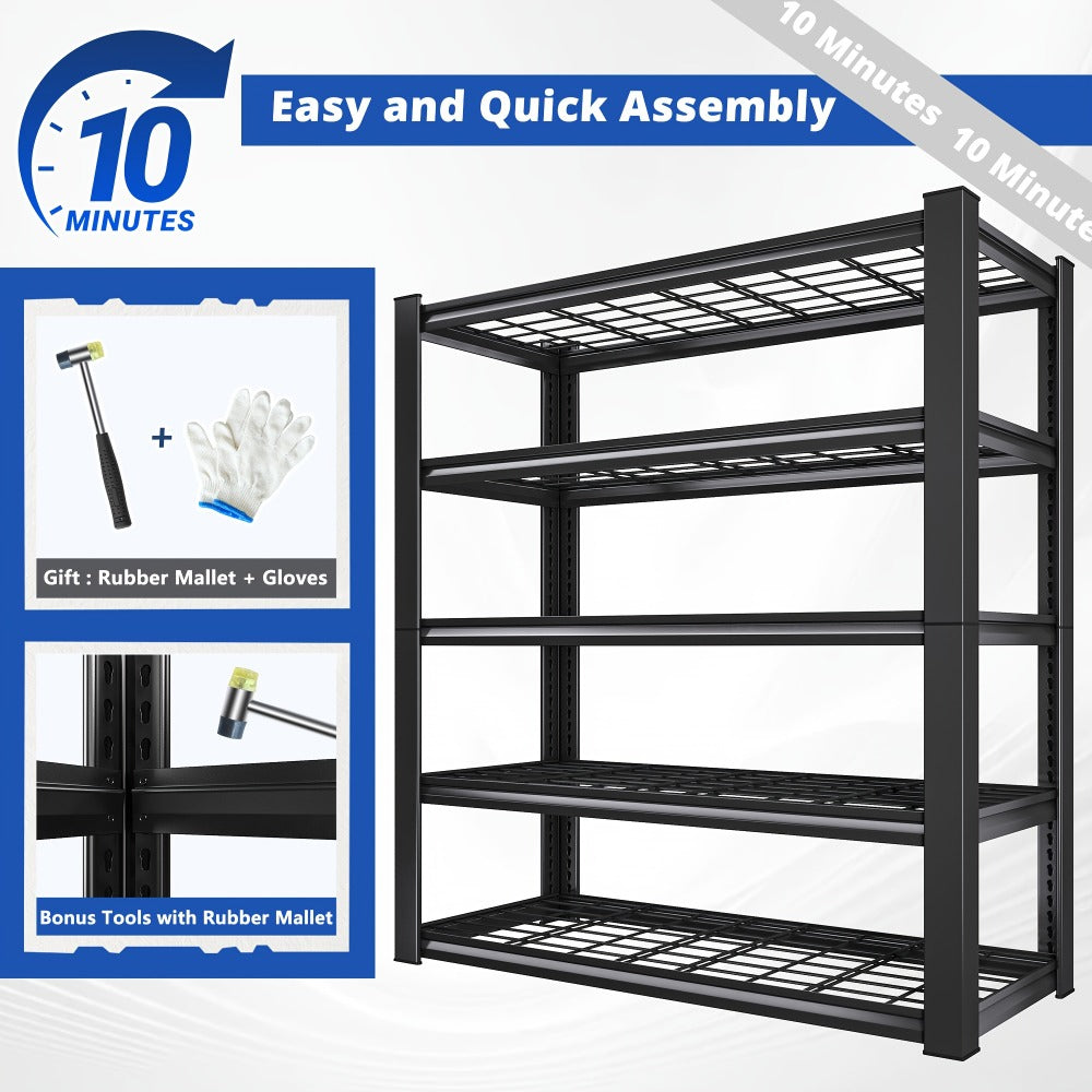 Metal Garage Shelving Unit 72"H - Adjustable Steel Storage Shelf Rack for Garage, Basement & Warehouse