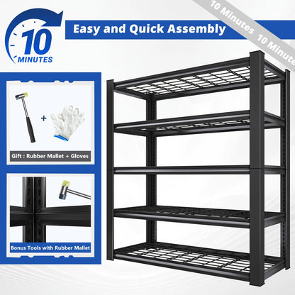 Metal Garage Shelving Unit 72"H - Adjustable Steel Storage Shelf Rack for Garage, Basement & Warehouse