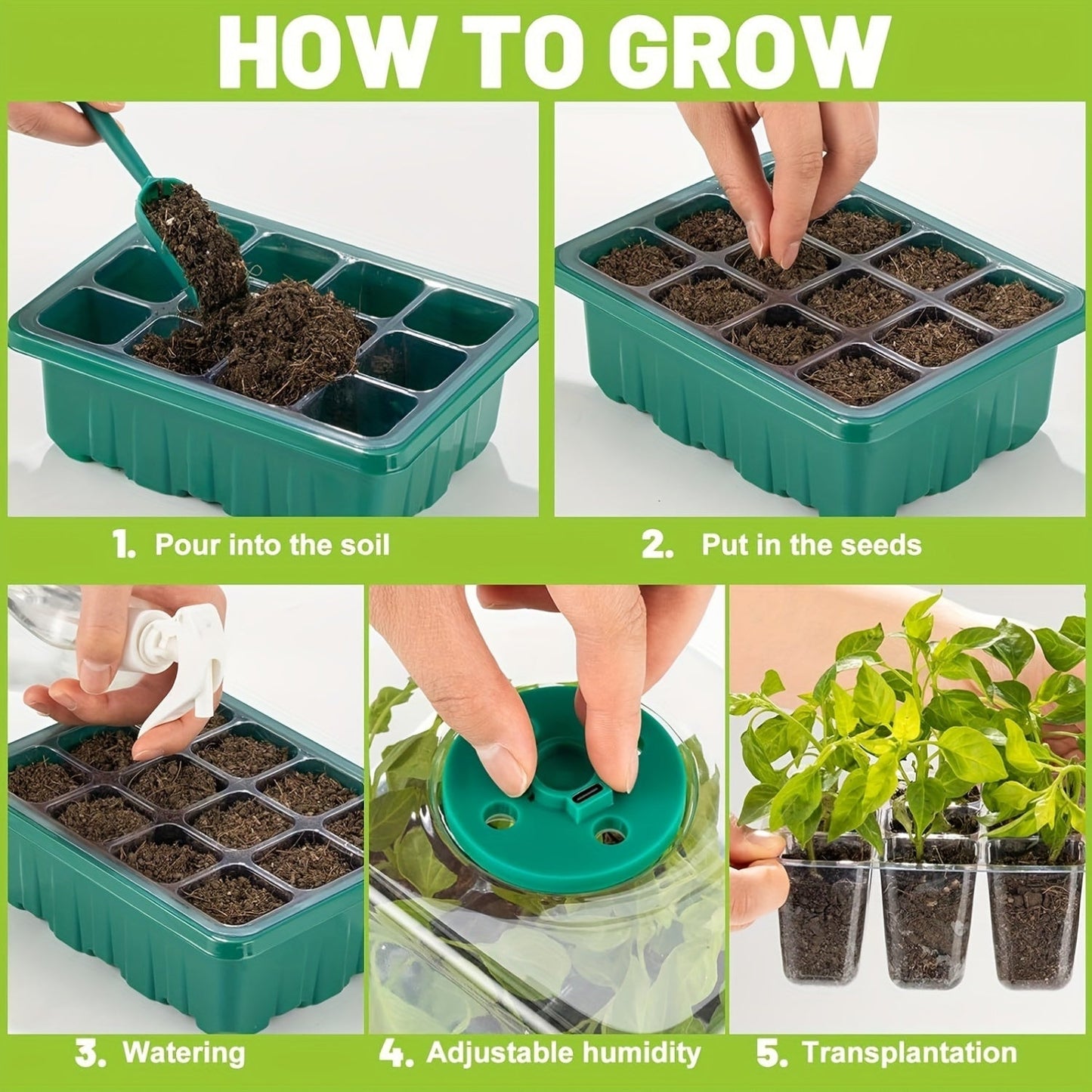 Seed Starter Kit with Grow Light LED, Indoor Mini Greenhouse Germination for Garden, Patio and Yard Use