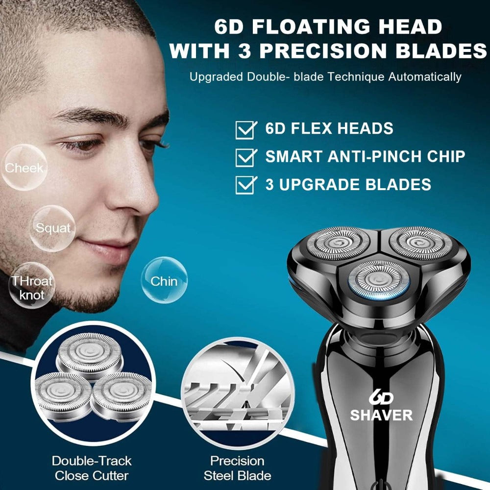 Electric Shaver for Men 3-in-1 Cordless Rechargeable 360° Floating Rotary – Beard Trimmer, Nose Hair Trimmer & Face Shaver with LED Display