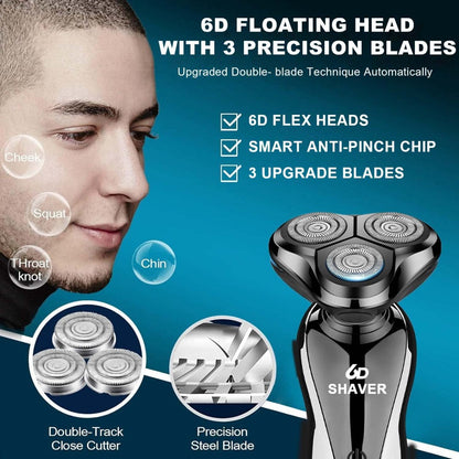 Electric Shaver for Men 3-in-1 Cordless Rechargeable 360° Floating Rotary – Beard Trimmer, Nose Hair Trimmer & Face Shaver with LED Display