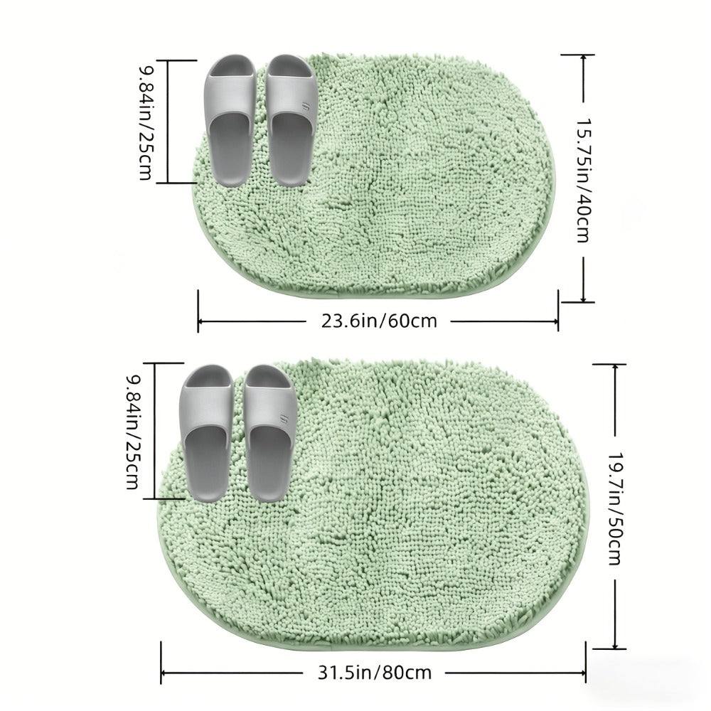 Oval Chenille-Style Bath Mat with Five Color Designs and 40 × 60 to 63 × 95 cm Size Options