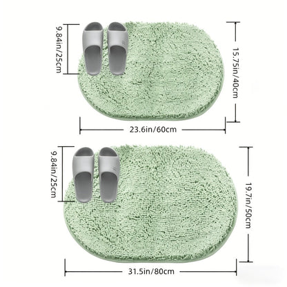 Oval Chenille-Style Bath Mat with Five Color Designs and 40 × 60 to 63 × 95 cm Size Options