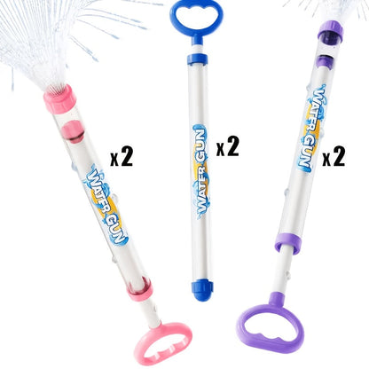Firework-Shape Manual Water Blaster Set with Three or Six Pull-Push Wands in Blue, Purple and Pink