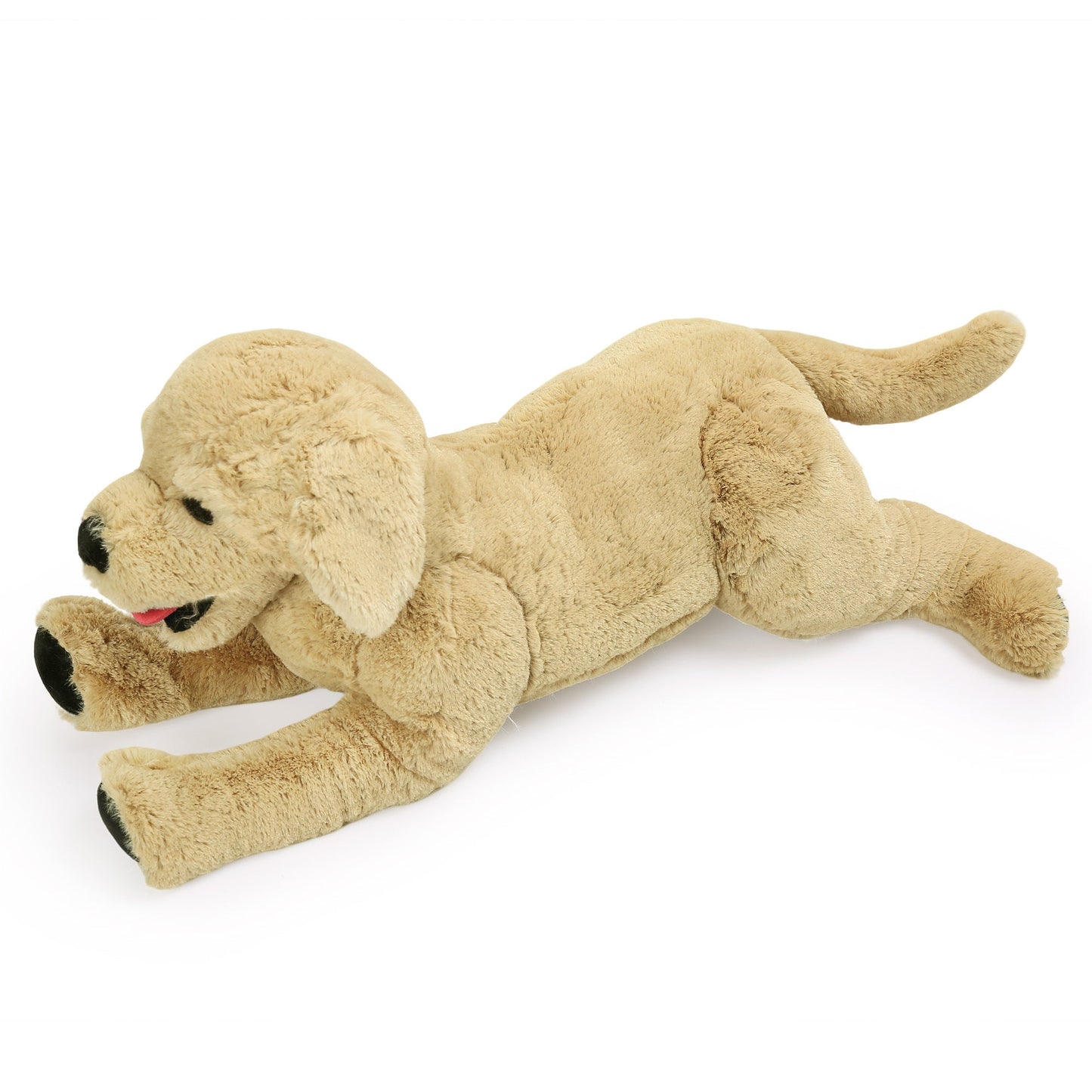 21-Inch Golden Retriever Plush Dog with Lying Pose, Tan Coat and Black Paw Details for Display