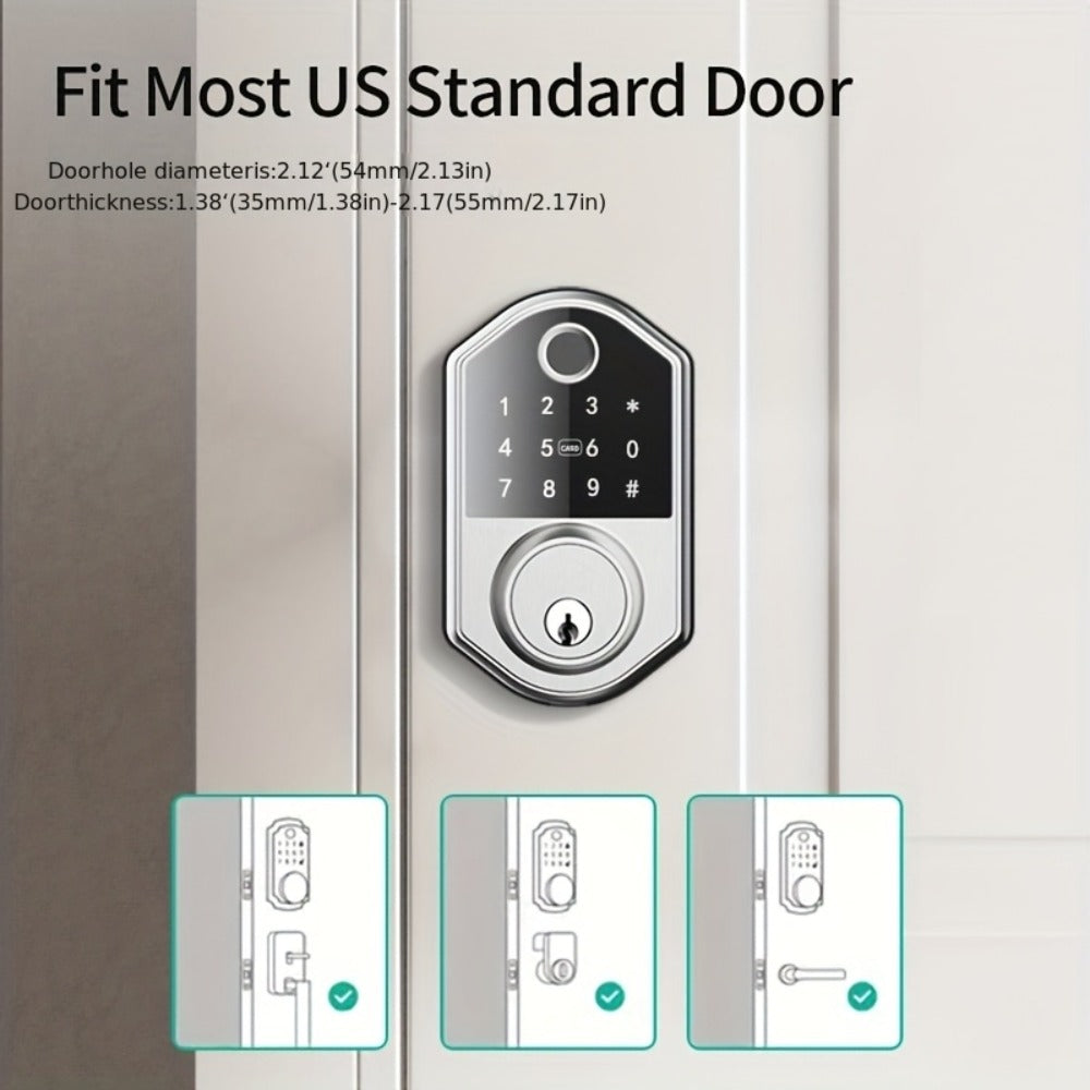 Smart Door Lock Deadbolt with Fingerprint PIN Key and Card or Cardless Black Silver Configurations