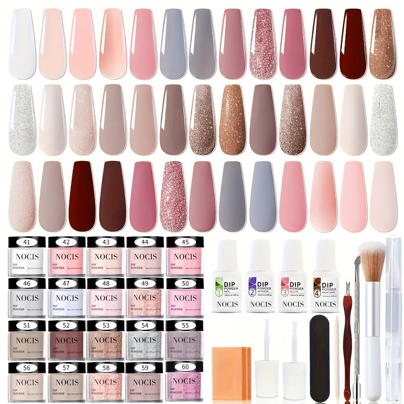 Sparkling Glitter Dip Powder Nail Set 33Pcs with Activator & Primer, 20 Colors No Lamp Needed for French