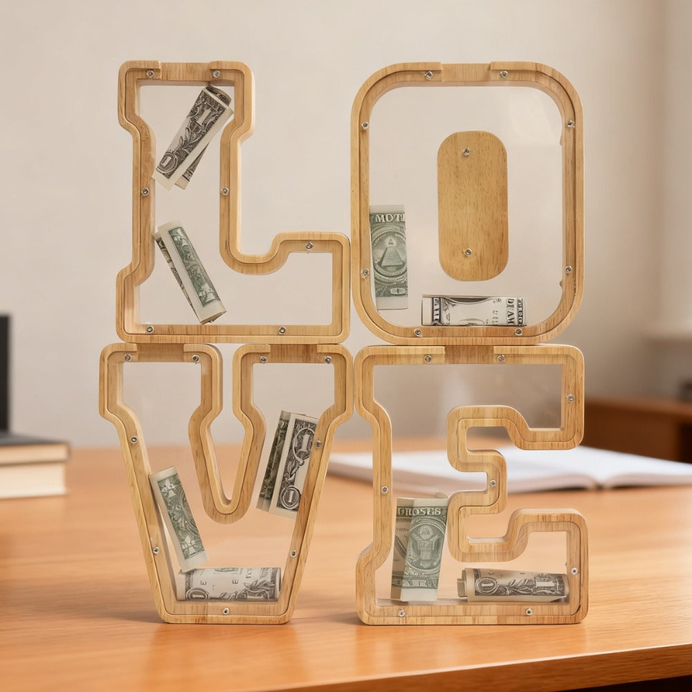 Alphabet Wooden Money Bank for Adults A to Z Letter Piggy Bank – Personalized Coin Bank Home Decor Craft Art Decoration