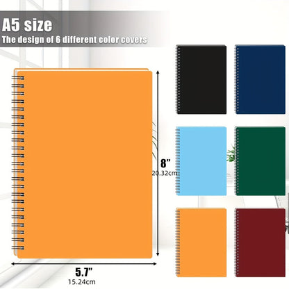 Spiral Notebooks 6 Pack Hardcover A5 Lined Journal College Ruled 480 Sheets 960 Pages No for Entryways, Bedrooms and Living Spaces