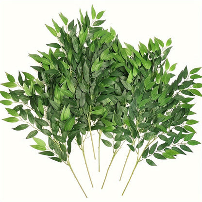 Artificial Italian Ruscus Greenery Stems 27.6" – Faux Green Leaf Spray for Wedding Arch, Bouquet Filler, Table Centerpiece & Home Decor |