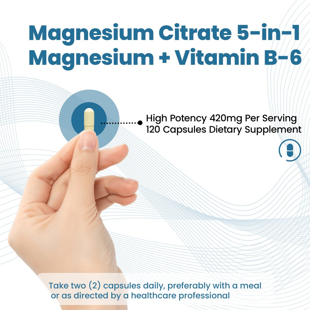 Magnesium Complex 420mg Capsules 120 Count with Vitamin B6 for Bath Time, Home Spa and Personal Care