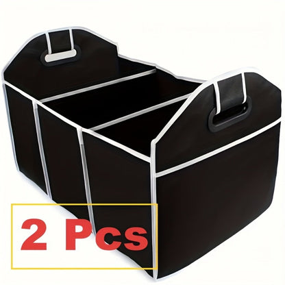 Car Trunk Organizer, Foldable 3-Compartment Black Storage Bin with Carry Handles and 1- or 2-Piece Options