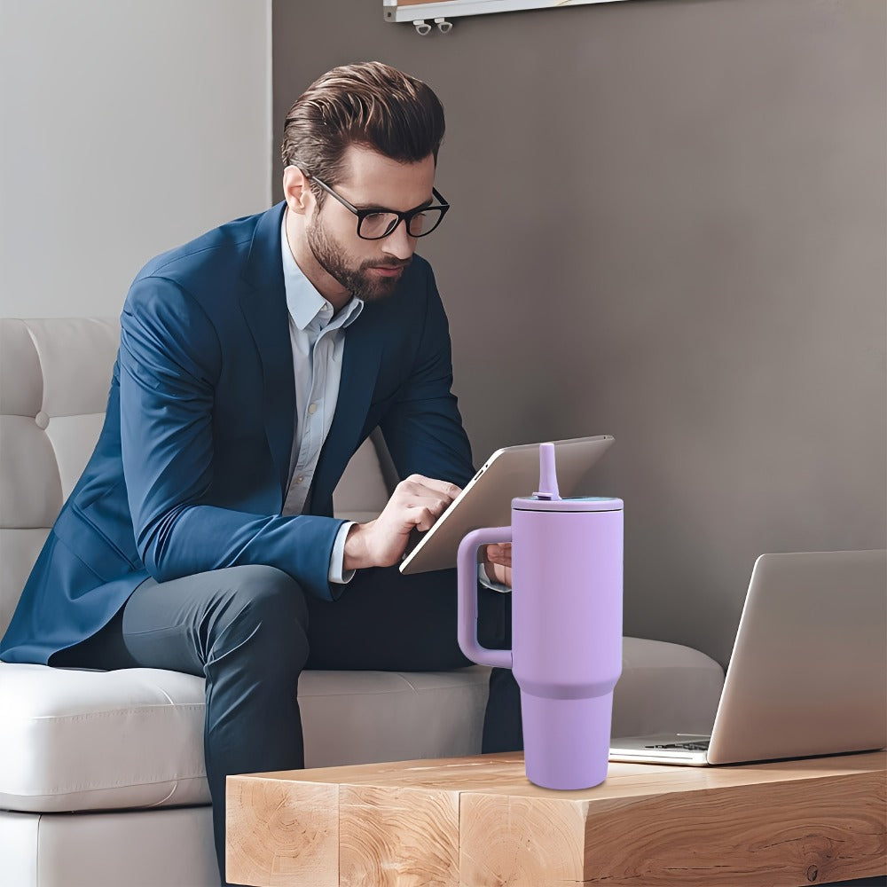 Insulated Tumbler, 40oz Stainless Steel Travel Cup with Lid, Foldable Straw and Six Color Options