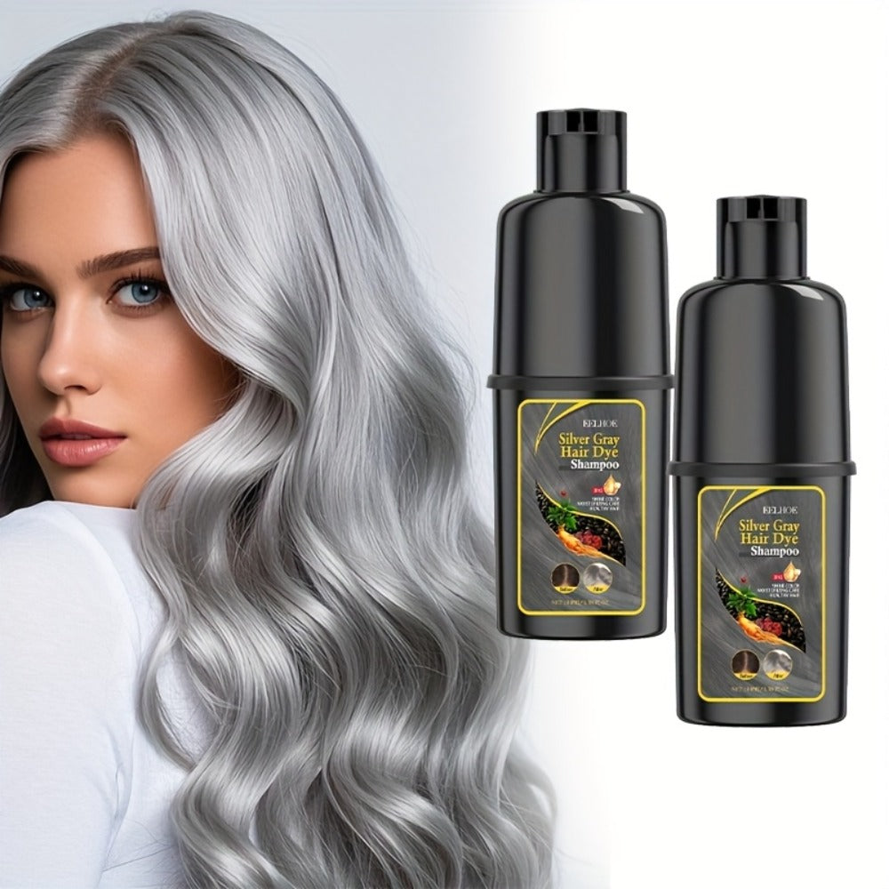 Hair Color Shampoo, EELHOE Silver Gray Two-Bottle Set with 3.38oz in Each Labeled Pump Bottle