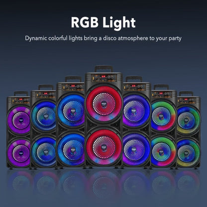 Dual 8.5" Subwoofer Party Speaker 6000W with RGB Lights | Portable Wireless Bluetooth 5.0, TWS Stereo Pairing, FM Radio, Built-in Mic